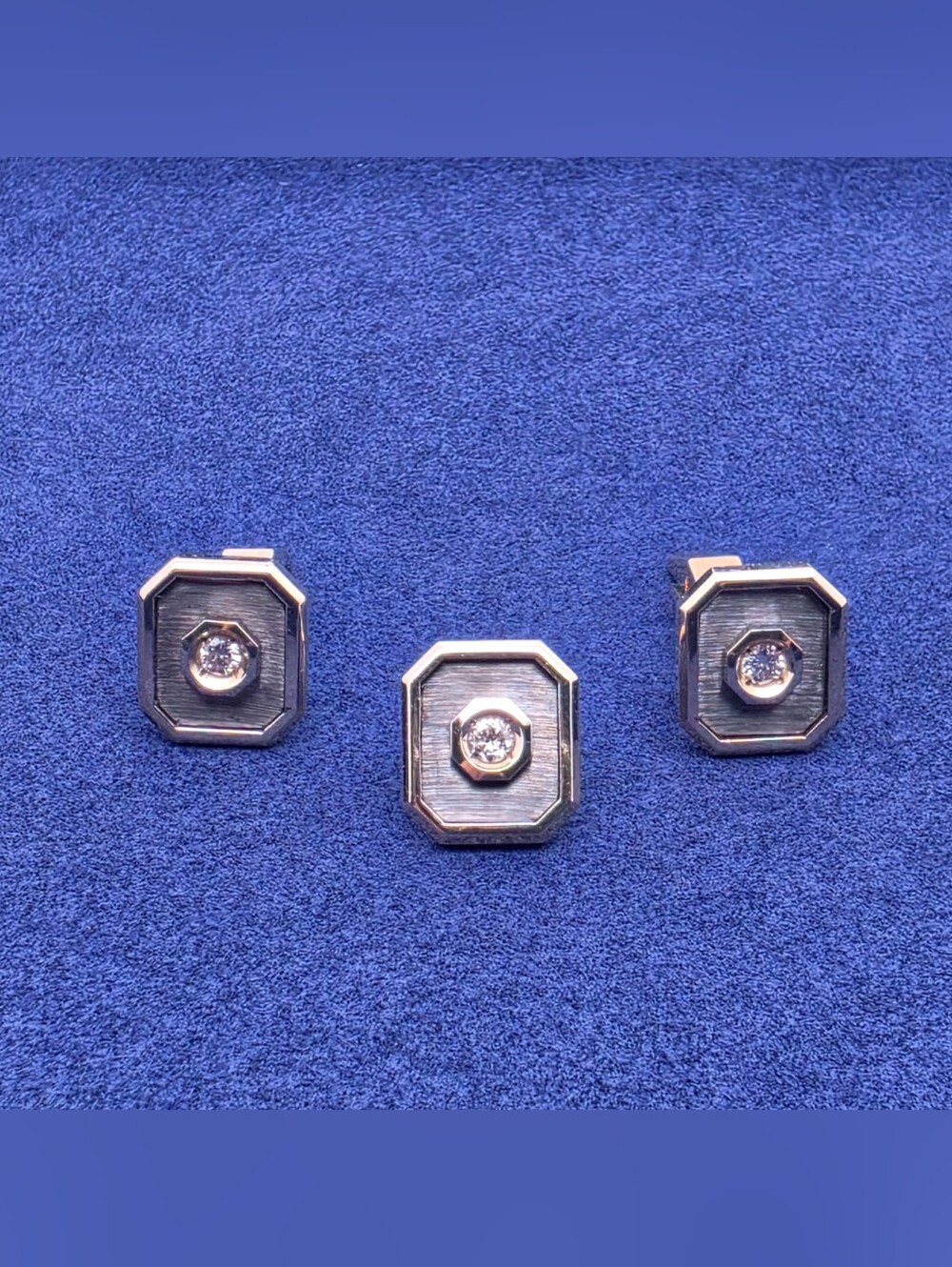 Vintage LeMans 14k Gold Diamond Cufflinks & Tie Tack Shirt Stud Tuxedo Dress Set
